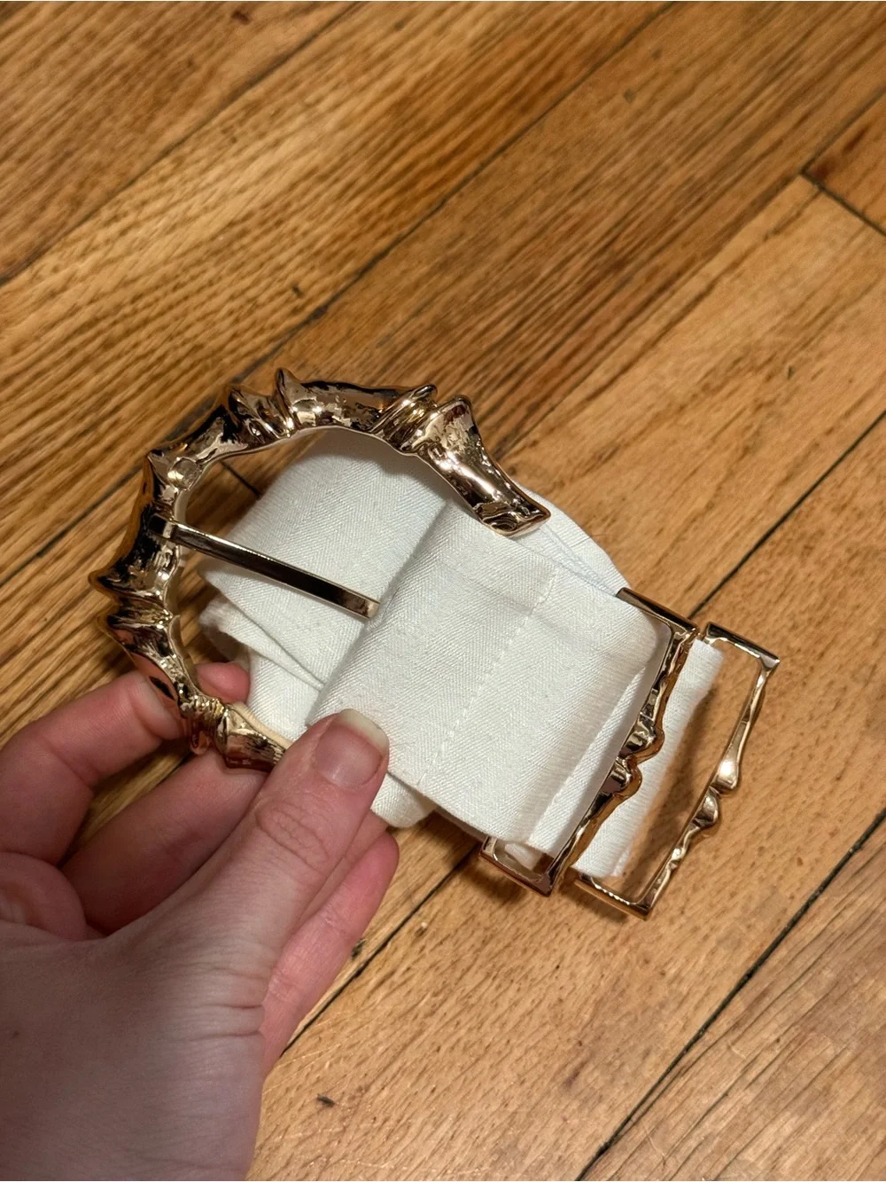 Gold Buckle White Fabric Waist Belt - Women Accessories Acler